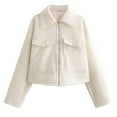 thumbnail image 1 of Rutainlusire Womens Trendy Casual Cargo Jacekts Fall Jackets Clearance for Women Women's Long-sleeved Solid Color Lapel Zipper Short Jacket, 1 of 4