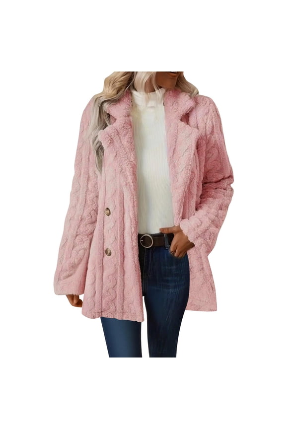 Womens Trendy Casual Warm Fleece Coat Jackets 2025 Fall Winter Ladies' Winter Colored Double-breasted Long-sleeved Turtleneck Coat
