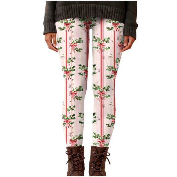 Rutainlusire Womens Trendy Christmas Printed Leggings Comfy Yoga Pants 2025 Winter Women's Christmas Printed High Waist Long Yoga Pant Running Loose Leisurely Pants