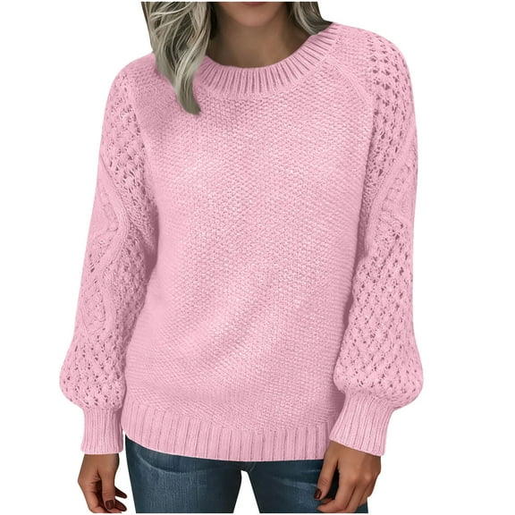 Rutainlusire Womens Trendy Comfy Warm Loose Sweaters Women's Long Sleeved Round Neck Knitted Sweater Pullover Sweater