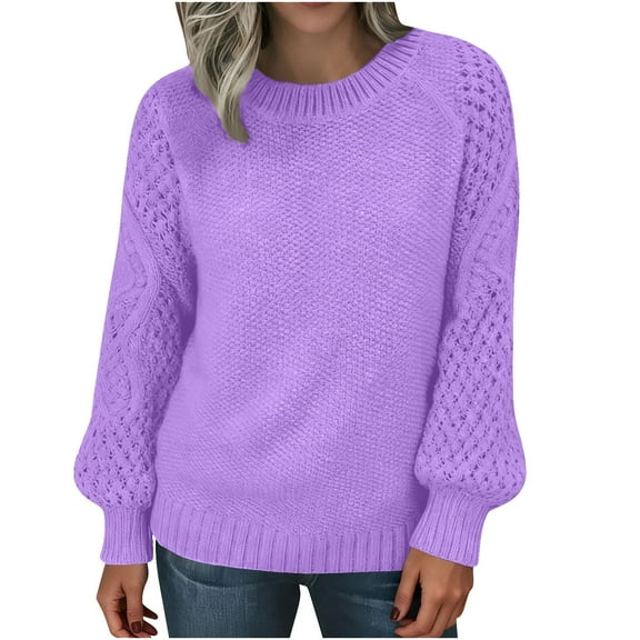 Rutainlusire Womens Trendy Comfy Warm Loose Sweaters Women's Long Sleeved Round Neck Knitted Sweater Pullover Sweater