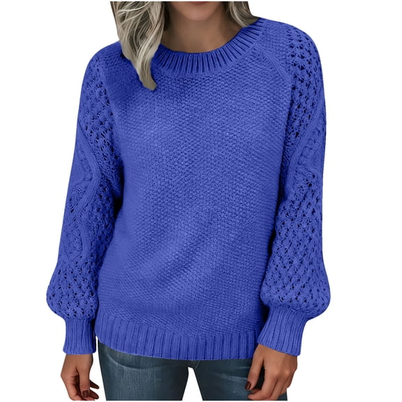 Rutainlusire Womens Trendy Comfy Warm Loose Sweaters Women's Long Sleeved Round Neck Knitted Sweater Pullover Sweater