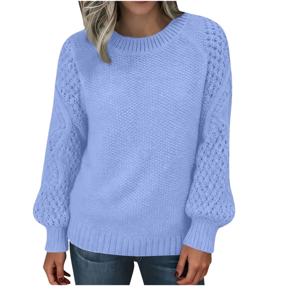 Rutainlusire Womens Trendy Comfy Warm Loose Sweaters Women's Long Sleeved Round Neck Knitted Sweater Pullover Sweater