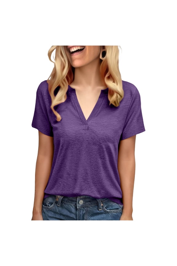 Womens Trendy Daily Comfy T-Shirts Blouses Tops Women's Fashion V-Neck Women's Short-sleeved T-shirt Women