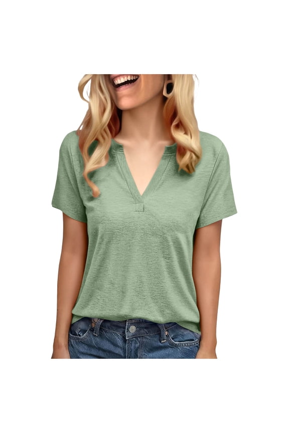 Womens Trendy Daily Comfy T-Shirts Blouses Tops Women's Fashion V-Neck Women's Short-sleeved T-shirt Women