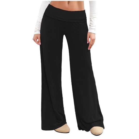 Rutainlusire Womens Trendy Elastic Loose Wide-Leg Sweatpants Daily Pants Women Solid Color Elastic Waisted Sports Casual Pants Long Pants