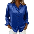thumbnail image 1 of Rutainlusire Womens Trendy Fashion Vintage Smooth Satin Buttoned Shirts Blouses 2026 Ladies' Casual Fashion C Ollar Button Satin Solid Color Shirt Jacket Top Women's Long Sleeved Shirt, 1 of 3