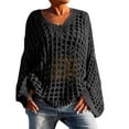 thumbnail image 1 of Rutainlusire Womens Trendy Loose Hollow Out Knit Sweaters Women's Fashionable Long Sleeved Solid Casual V-Neck Knitted Sweater, 1 of 6