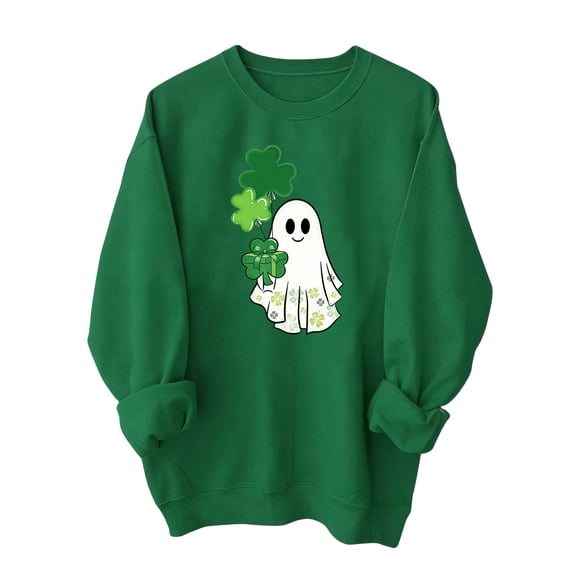 Rutainlusire Womens Trendy Loose St. Patricks Day Printed Sweatshirts Shirts Women's Fashion Casual St. Patrick's Day Print Round-Neck Long Sleeve Pullover Sweatshirt Top
