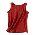 thumbnail image 1 of Rutainlusire Womens Trendy Sleeveless Linen Comfy Tank Tops Blouses Women's Fashion Spring Summer Solid Color Side Split V-Neck Crop Top With Shaping, 1 of 5