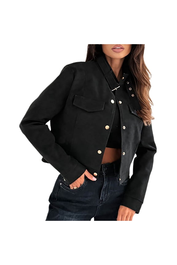 Womens Trendy Solid Color Cardigan Buttoned Jackets Womens Cropped Pea Coats Oversized Short Jackets Lapel Double Breasted Fall Winter Outerwear Outfits