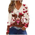 thumbnail image 1 of Rutainlusire Womens Trendy Valentine's Day Printed V-Neck Comfy Blouses Women's Fashion Printing Casual V-neck Long Sleeve Loose T-shirt Top, 1 of 5