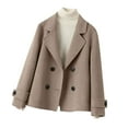 thumbnail image 1 of Rutainlusire Womens Trendy Warm Comfy Coat Jacket Fall Winter Women's Long-sleeved Solid Color Lapel Double-breasted Short Coat, 1 of 4