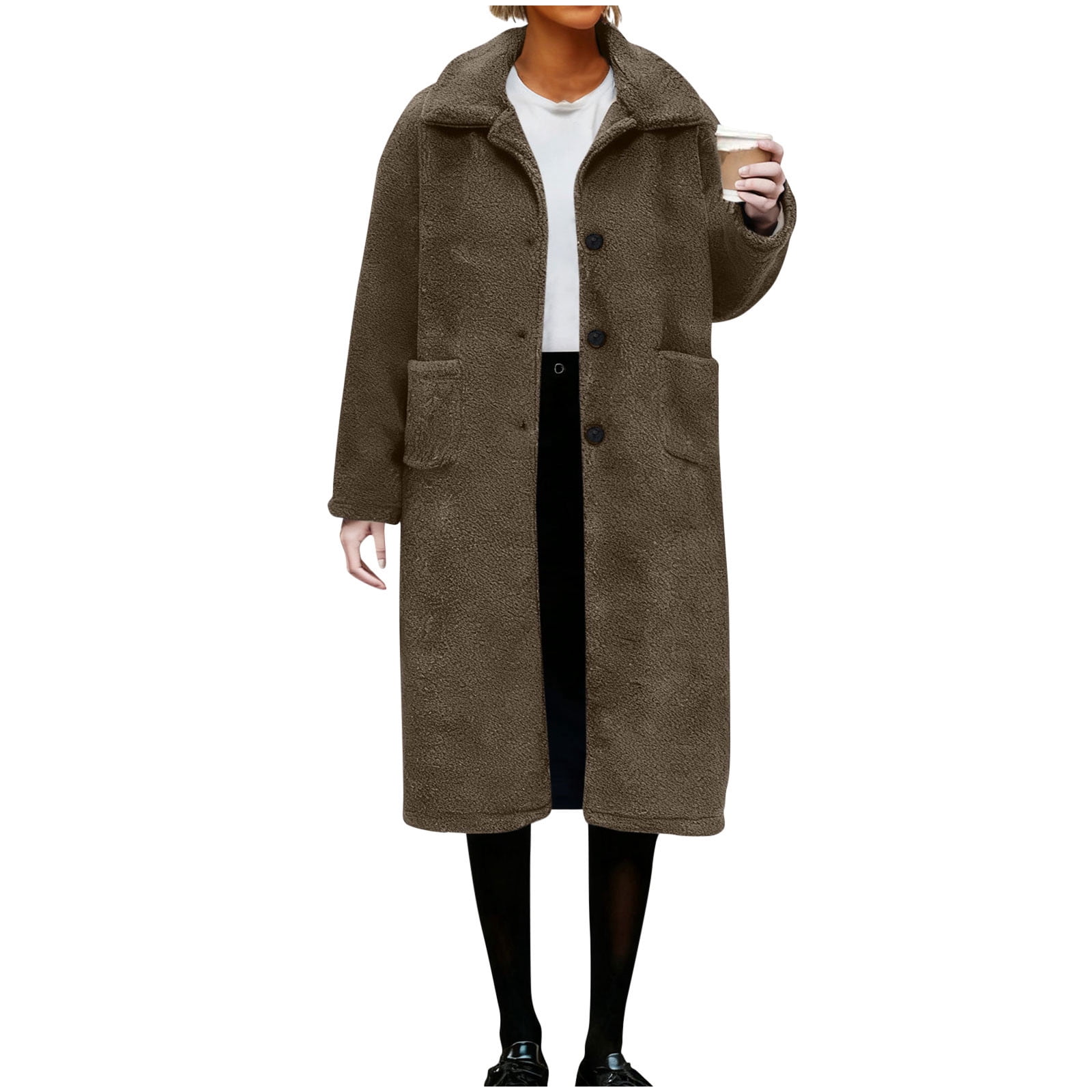 Rutainlusire Womens Trendy Warm Fleece Comfy Long Coat Jackets 2025 ...