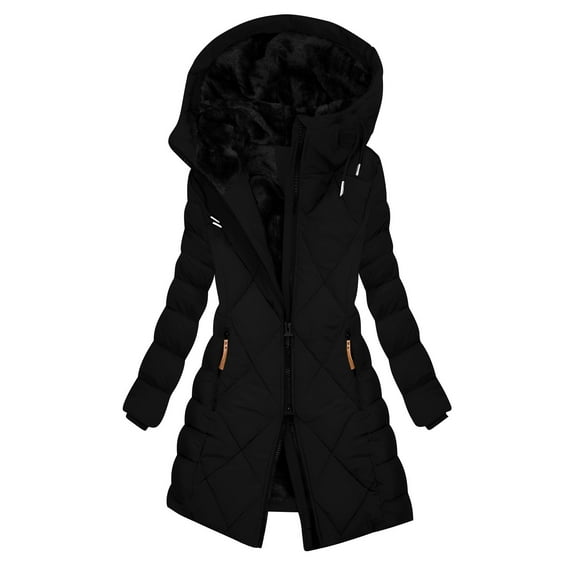 Rutainlusire Womens Trendy Warm Fleece Lined Hooded Quilted Jackets Puffer Jackets 2025 Winter Women's Solid Color Long-sleeved Hooded Fashion Padded Jacket