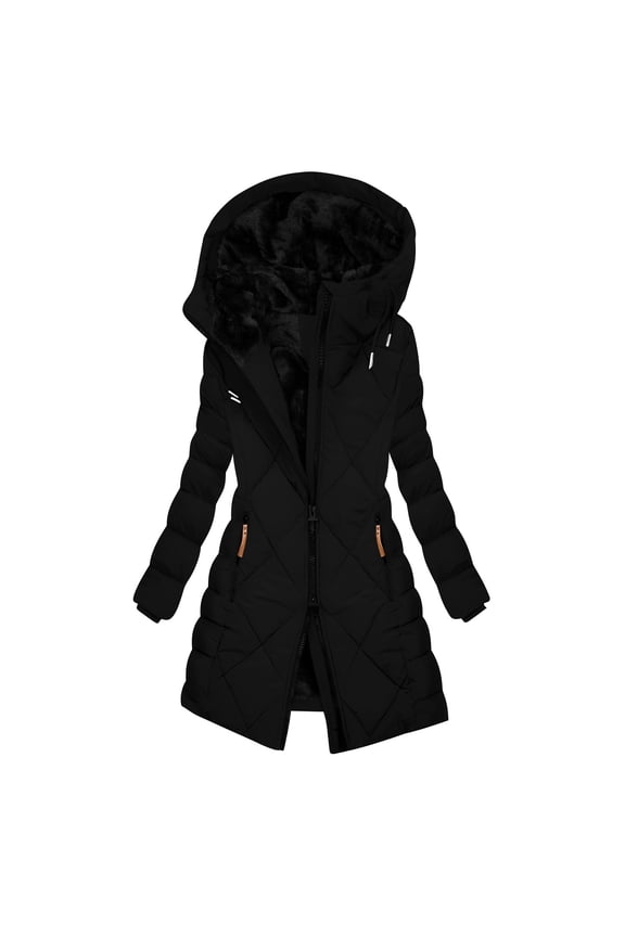 Womens Trendy Warm Fleece Lined Hooded Quilted Jackets Puffer Jackets 2025 Winter Women's Solid Color Long-sleeved Hooded Fashion Padded Jacket