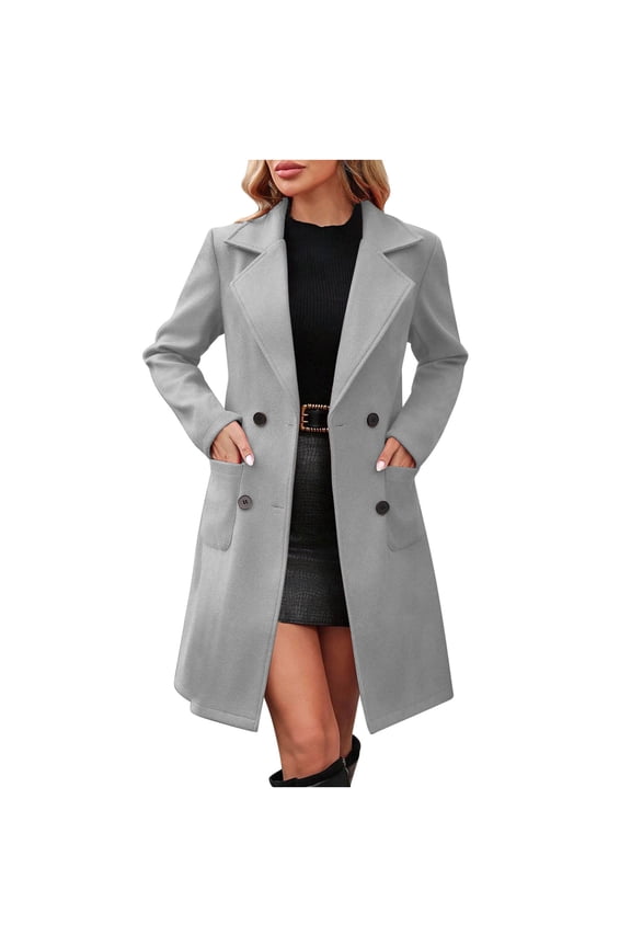 Womens Trendy Warm Long-Length Coat Jackets 2025 Fall Winter Women's Solid Color Long Sleeved Lapel With Lining and Pockets Coat
