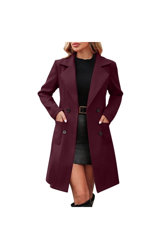 Womens Trendy Warm Long-Length Coat Jackets 2025 Fall Winter Women's Solid Color Long Sleeved Lapel With Lining and Pockets Coat