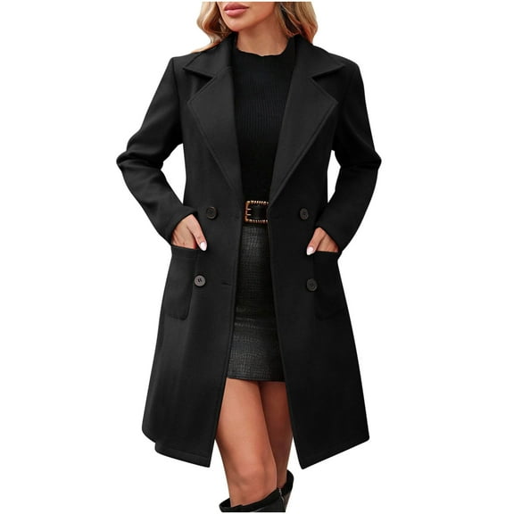 Rutainlusire Womens Trendy Warm Long-Length Coat Jackets 2025 Fall Winter Women's Solid Color Long Sleeved Lapel With Lining and Pockets Coat