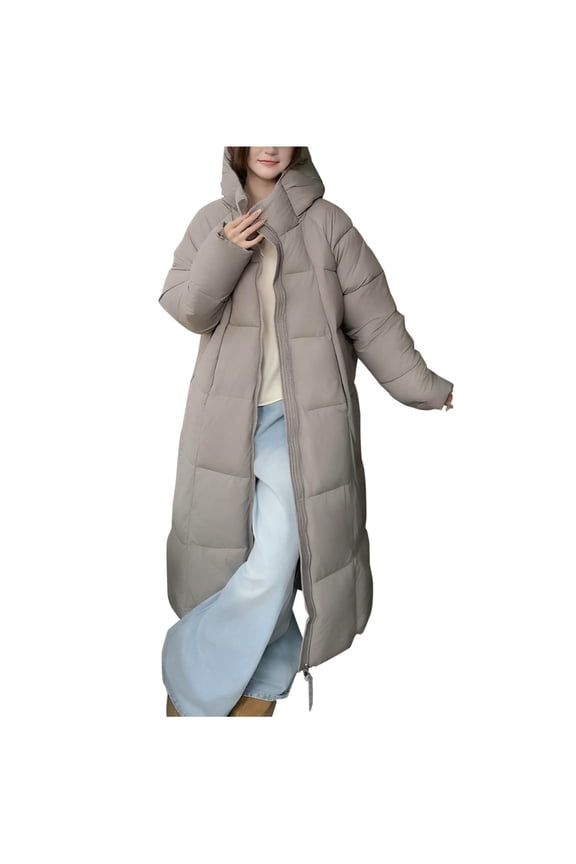 Womens Trendy Warm Long Zip Up Puffer Jackets 2025 Women's Fashion Solid Color Casual Padded Keep Warm Cold Protection Long Sleeve Parkas