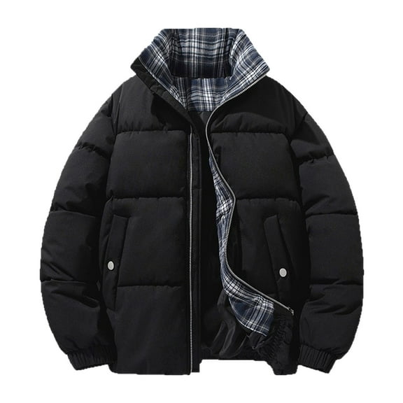 Rutainlusire Womens Trendy Warm Thick Puffer Jackets Padded Jacket 2025 Women's Solid Color Zippered Stand-Up Collar Parkas Double Pocket Long Sleeve Hoodless Casual Outwear