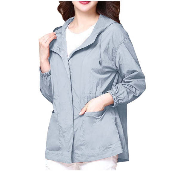Rutainlusire Womens UV Sun Protection Hoodies Jacket Fashion Women's Summer Casual Solid Color Loose Long Sleeve Hooded Casual Outwear Tops