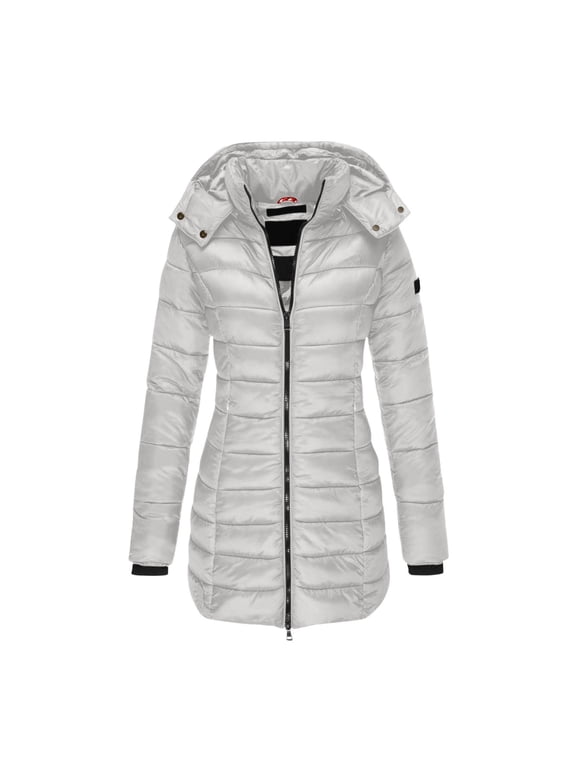 Womens Winter Trendy Long Hooded Puffer Jackets 2025 Women's Fashion Solid Color Casual Padded Keep Warm Cold Protection Long Sleeve Parkas