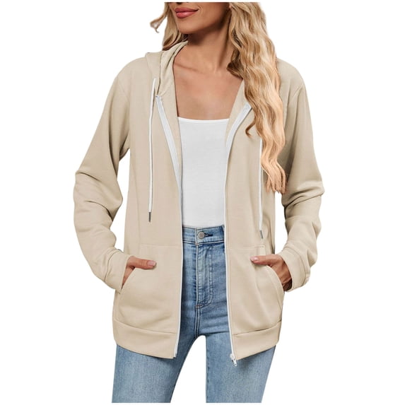 Rutainlusire Womens Zip Up Hoodies Women' Casual Comfortable Blouse Long Sleeve Hooded Solid Color Hoodie Tops