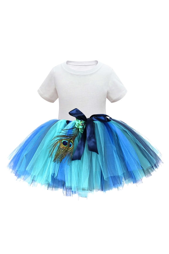 Child Girls Short Sleeve Solid T Shirt Tops Dancing Princess Tutu Skirts Suit Trendy Style, White, 5-6 Years