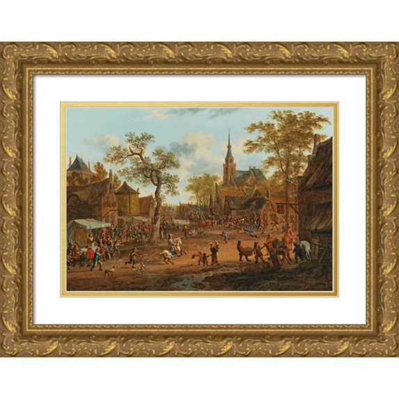 Rutger Verburgh 24x18 Gold Ornate Framed and Double Matted Museum Art Print Titled - A Kermesse Village