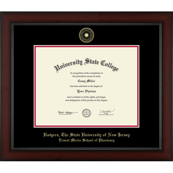 Rutgers University Ernest Mario School of Pharmacy Diploma Frame, Document Size 11" x 8.5"