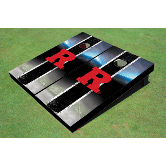 Rutgers University Field Long Stripe Matching Black Themed Cornhole Boards