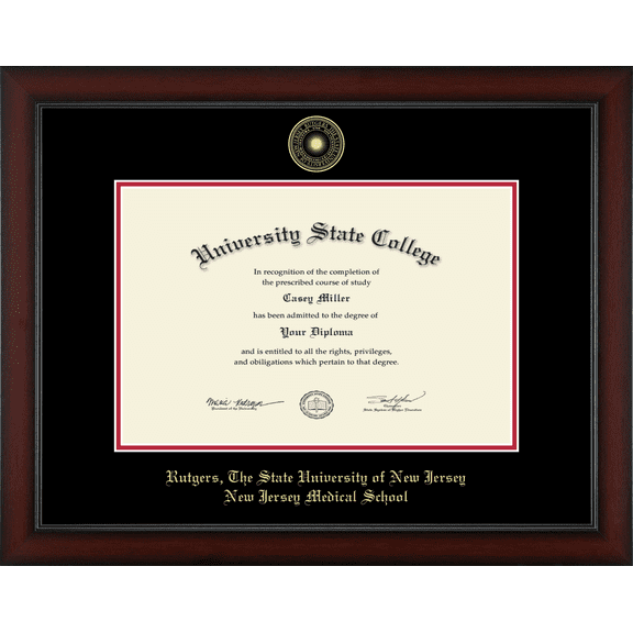 Rutgers University New Jersey Medical School Diploma Frame, Document Size 18" x 12"