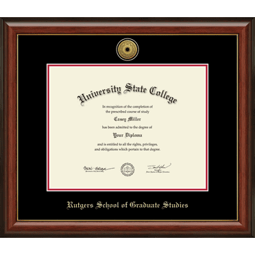 Rutgers University Rutgers School of Graduate Studies Diploma Frame, Document Size 14" x 11"