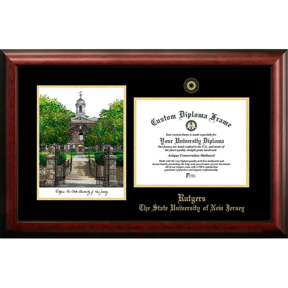 Rutgers University, The State University of New Jersey, 8.5" x 11" Gold Embossed Diploma Frame with Campus Images Lithograph