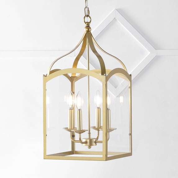 JONATHAN Y Ruth 11" 4-light Traditional Classic Lantern Metal/Glass LED Pendant, Antique Gold