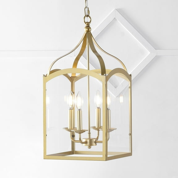 JONATHAN Y Ruth 11" 4-light Traditional Classic Lantern Metal/Glass LED Pendant, Antique Gold