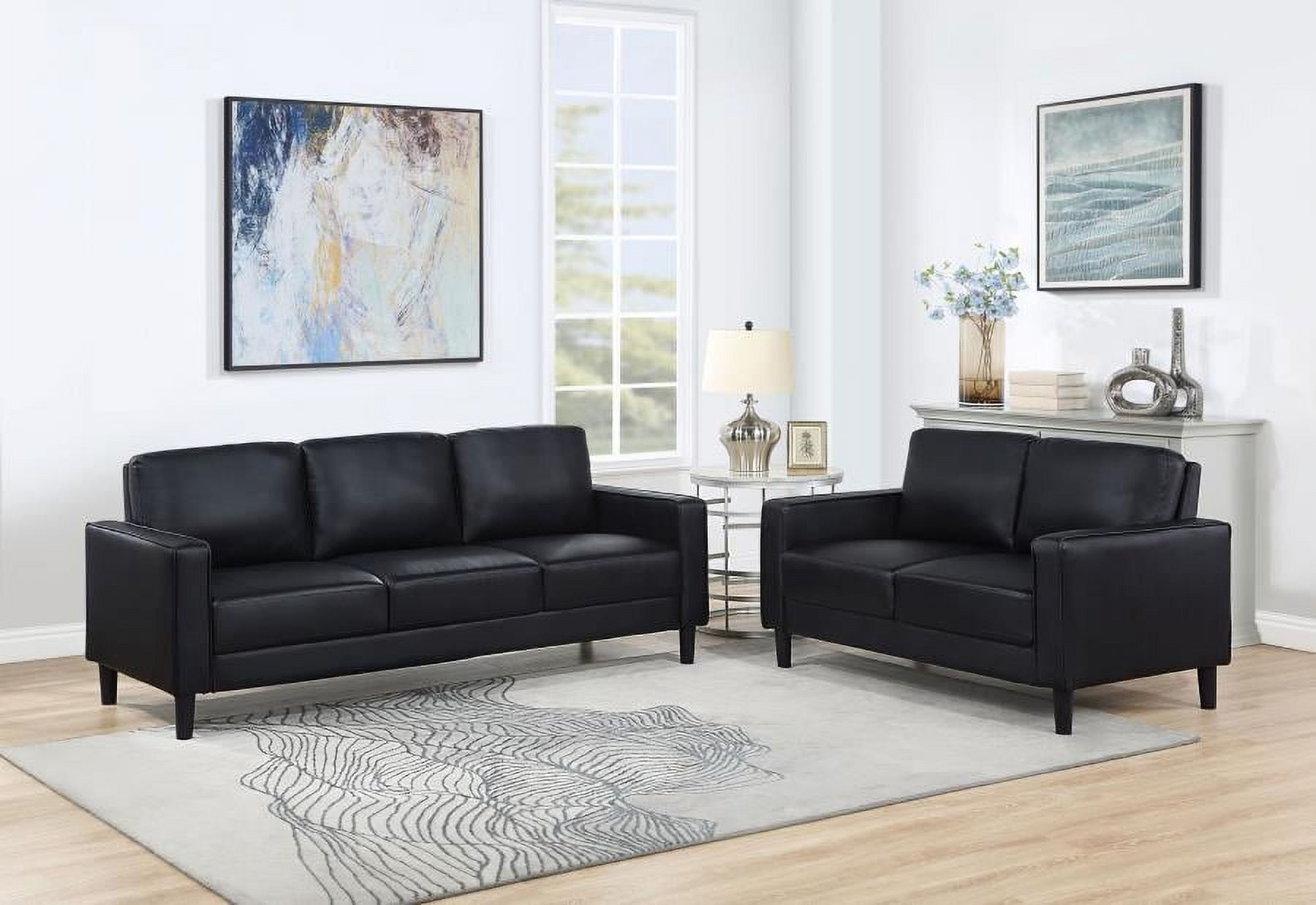 Ruth Black Faux Leather 2-Piece Sofa Set