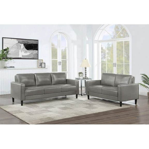 Ruth 2-piece Upholstered Track Arm Faux Leather Sofa Set Grey