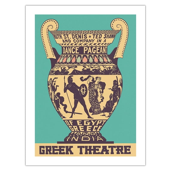 Ruth St. Denis & Ted Shawn - Dance Pagent of Egypt Greece India - Greek Theatre - Vintage Dance Poster c.1916 - Bamboo Fine Art 290gsm Paper (Unframed) 12x16in