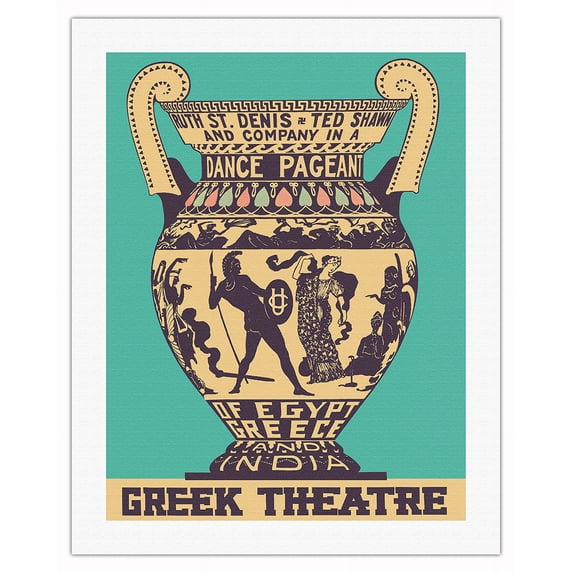 Ruth St. Denis & Ted Shawn - Dance Pagent of Egypt Greece India - Greek Theatre - Vintage Dance Poster c.1916 - Fine Art Rolled Canvas Print 20in x 26in
