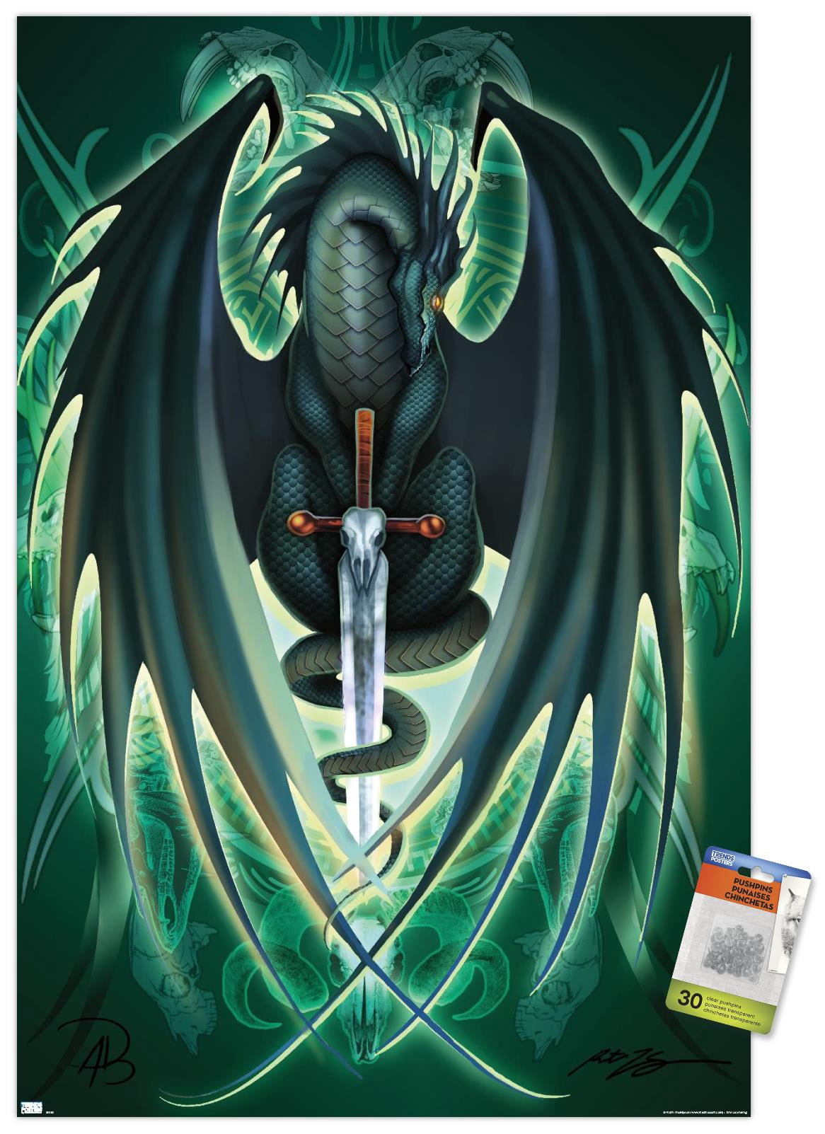 Ruth Thompson - Dragonblade Skullblade Wall Poster with Pushpins, 22.375" x 34"