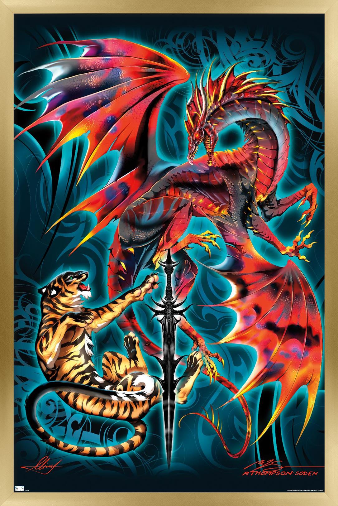 Ruth Thompson - Dragonblade Tigerblade Wall Poster, 14.725" x 22.375", Framed