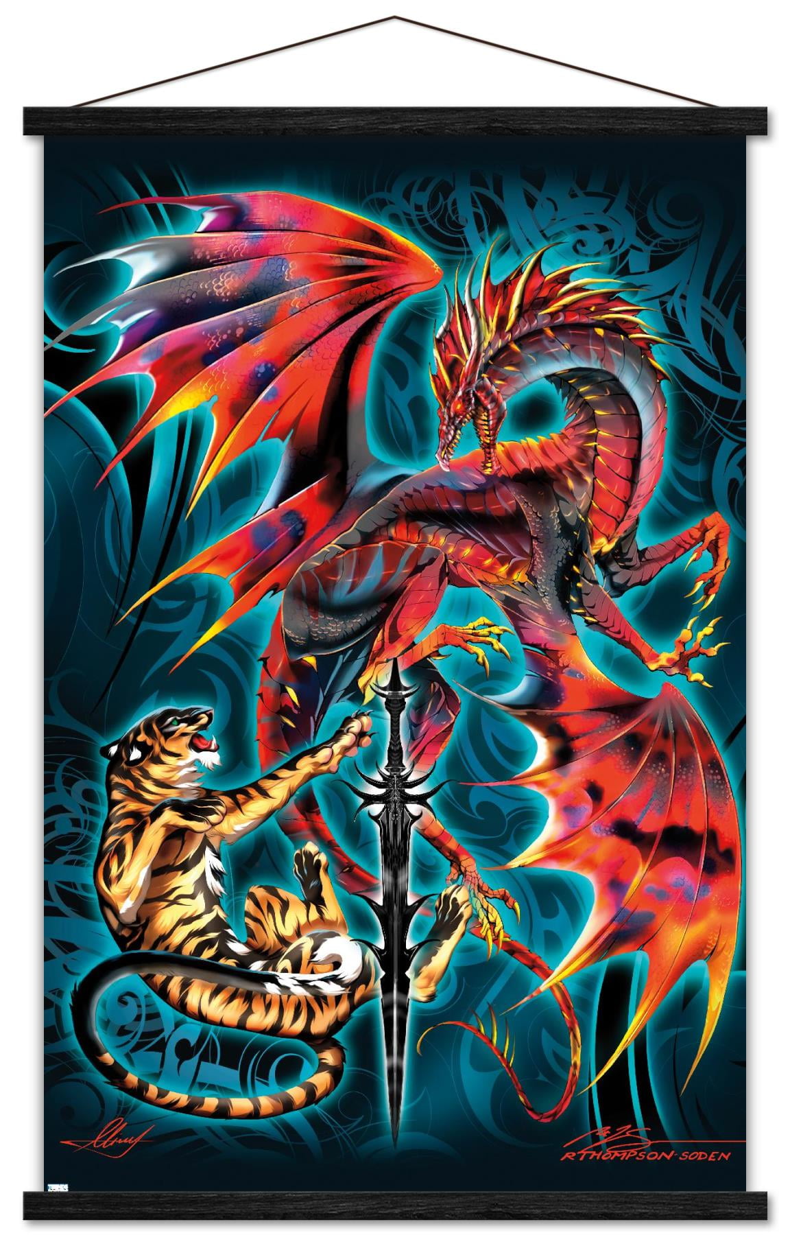 Ruth Thompson - Dragonblade Tigerblade Wall Poster with Wooden Magnetic Frame, 22.375" x 34"