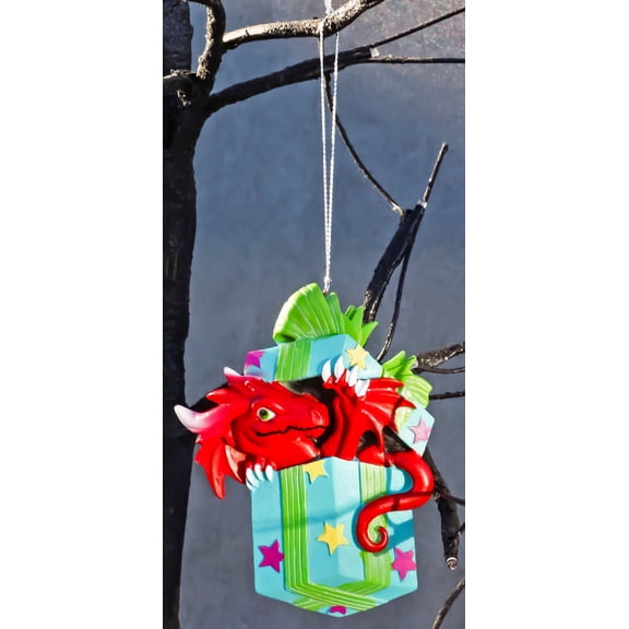 Ruth Thompson Red Dragon In Wrapped Gift Box Christmas Tree Hanging Ornament