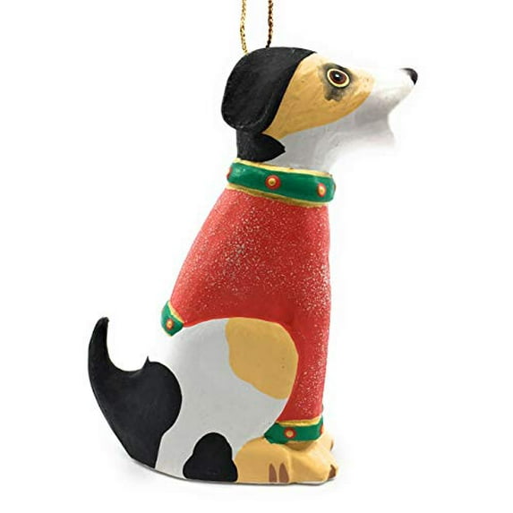 Ruth + Wilde Beagle Hound Dog Christmas Tree Ornament -Hand Painted and Carved from Bali