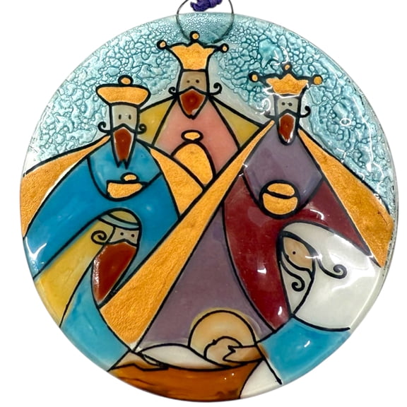 Ruth's Ethical Goods 3 Wise Men Nativity Scene Christmas Tree Ornament - Art Glass Light Catcher