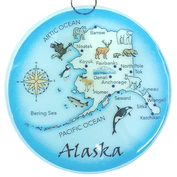 Ruth's Ethical Goods Alaska Map Christmas Tree Ornament - Art Glass Light Catcher
