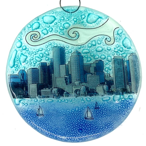Ruth's Ethical Goods Boston Skyline Christmas Tree Ornament - Art Glass Light Catcher