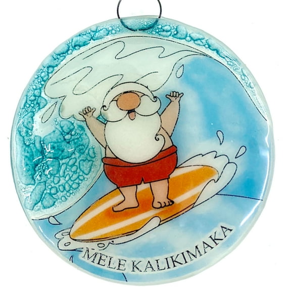 Ruth's Ethical Goods Mele Kalikimaka Merry Christmas Santa Hawaii Christmas Tree Ornament - Art Glass Light Catcher Map Hanging Decoration
